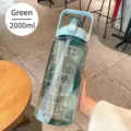 2000ml Large Capacity Portable Sports Water Bottle with Straw and Time Markers, Green Finish - 2000ml / Transparent Green