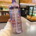 Large 2000ml purple transparent plastic water bottle with motivational time markers and handle - Transparent Purple with English Text 2000ml