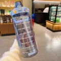 Large 2000ml purple transparent sports water bottle with straw and time markers - Transparent Black with English Print - 2000ml