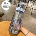 2000ml blue sports water bottle with straw and time markers for fitness tracking - 2000ml / Transparent Blue