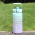 2000ml large gradient water bottle with motivational time markers and handle - Frosted Green with English Text 2000ml