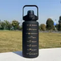 2000ml large capacity black motivational sports water bottle with time markers and handle - 2000ml / Black Gradient