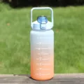 2000ml large capacity gradient sports water bottle with portable handle and time markers - Frosted Blue with English Text 2000ml