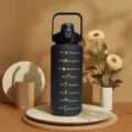Grande borraccia sportiva con indicatore di tempo, bottiglia d'acqua nera opaca. - Nero sfumato 2000 ml