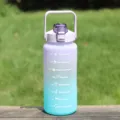 2000ml gradient purple and cyan sport water bottle with motivational time markers - Frosted Purple Bottle with English Text - 2000ml