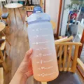 2L large capacity sports water bottle with blue to orange gradient and time markers - 2000ml / Gradient Blue