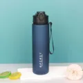 Botella de agua deportiva mate con degradado, tapa a prueba de fugas y correa portátil. - Verde azulado