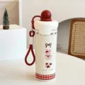 Θερμός 500ml με ροζ κουνέλι από ανοξείδωτο ατσάλι 316 με λουράκι μεταφοράς - 600ml / Στυλ Κουνέλι / Κόκκινο