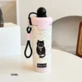 500ml ροζ ισοθερμικό παγούρι με σχέδιο μαύρη γάτα και εσωτερικό από ανοξείδωτο ατσάλι 316 - 600ml / Στυλ Γάτα / Μαύρο