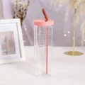Clear plastic water bottle with tea infuser filter, pink lid and foldable straw for daily use. - 700ml / Pink