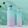 2er-Set Trinkflaschen mit türkis-violettem Farbverlauf und Zeitmarkierungen - Zweiteiliges Set / Meergrün