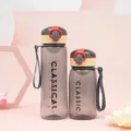 Transparent plastic sports water bottle, portable leakproof drink cup with strap. - 400ml / Gray