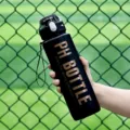 Grande bouteille d'eau de sport noire, gourde fitness portable d'exterieur avec sangle - 666 Noir