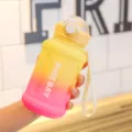 2L gradient yellow-pink sports water bottle with straw and portable strap for gym - 30oz / Gradient Yellow