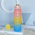 Gradient color motivational water bottle with time marker, large capacity sports cup. - 701-800ml / Three-color Pink