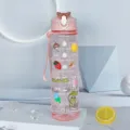 Pink gradient plastic water bottle with time markings and straw detail for outdoor sports. - Transparent Pink
