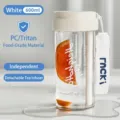 Λευκό φορητό ποτήρι Tritan 600ml με καλαμάκι και θήκη τσαγιού για μαθητές και κορίτσια - 600ml / Λευκό