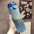 Detail shot of frosted blue sports water bottle with straw and portable handle design. - Frosted Blue 780ml