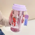 Creative stylish aesthetic floral tea water bottle with straw for students and portable daily use - Purple