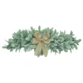 Detailed view of artificial lambs ear leaf wreath with a rustic golden burlap bow decor - Lamb's Ear Style / 60CM