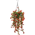 Vibrant artificial hanging petunia flower basket with orange blooms for home decor. - 45x40cm / Brick Red