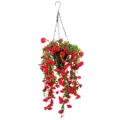 Artificial red morning glory hanging basket with metal chain for home garden decoration - 45x40cm / Red