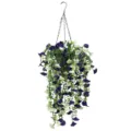 Artificial purple and white morning glory hanging basket for outdoor porch decor - 45x40cm / Purple White