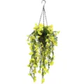 Vibrant artificial yellow petunia flowers in a hanging basket for porch and garden. - 45x40cm / Yellow