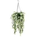 Artificial hanging petunia flower basket with realistic white morning glory blossoms - 45x40cm / White