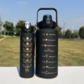 Durable 2-piece matte black plastic water bottle set featuring motivational time markers - Two-Piece Set / Graphite