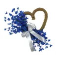 Blue artificial flower heart wreath with elegant white satin ribbon bow for wall decoration - Blue