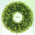 Vibrant artificial green boxwood wreath for front door decoration with 8 inch inner diameter - Boxwood Wreath (With White Sash) / 55cm