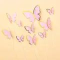 Close-up detail of pink watercolor butterfly cake toppers with elegant gold foil edges - H02-powder