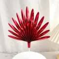 Red fan-shaped cake topper palm leaf paper baking decoration for birthday party celebration - 16cm / Red Shiny Surface