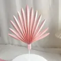 Pink fan-shaped paper cake topper leaves baking decoration for birthday party celebration. - 16cm / Pink