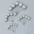 Bolas de espuma con purpurina plateada en alambre adornos de pastel para fiesta de cumpleaños. - Bola con Purpurina (Tamaños Mixtos) / Juego de 20 Piezas / Plateado