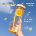 Portable plastic water bottle with foldable straw and fruit infuser filter - First Gen Tea Filter Cup / 700ml / Yellow