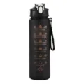 Matte black 750ml sports water bottle featuring motivational time markers and leak-proof lid - 750ml / Black