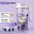 580ml purple portable plastic water tumbler with dual spouts and straw for cold drinks - Lily of the Valley Dual Drink Cup / 580ml / Purple