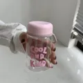 Bouteille d'eau en plastique transparent portable avec couvercle rose et graduation - Petit Couvercle Rond - Design Lettres / Rose Fille 400ml