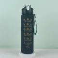 Botella de agua motivacional negra mate de plástico con pajita y marcas de tiempo - 750ml / Negro
