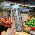 750ml transparent sport water bottle with time markers and carry handle - 750ml / Green