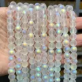 Macro view of frosted AB iridescent crystal glass round beads for DIY jewelry making - 6mm approx 60pcs / Frosted AB Colorful Glass Bead