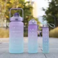 Gradient color three-piece water bottle set large capacity frosted sports water bottle - Three-Piece Set / Lavender