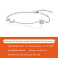 S925 Silber Moissanit Armband mit Stern- und Mondanhängern in Silber - 16cm+5cm / S925 Silber Moissanit Armband