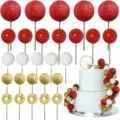 50pcs cake ball toppers red white gold glitter spherical cake decorations for birthday wedding party - 50pcs Red Series Cake Decoration Balls