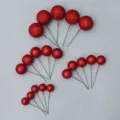 Bola de Espuma con Brillo Rojo Pastel Topper Alambre Tallo Fiesta Cumpleaños Panadería Deko - Bola con Purpurina (Tamaños Mixtos) / Juego de 20 Piezas / Rojo