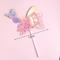 Holographic butterfly cake topper with Happy Birthday pink lettering, 13cm width - 13cm / Pink Letter With Silver Base