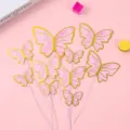 Set of pink butterfly cake toppers with gold foil edges for birthday party decoration - H03-powder