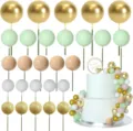 50pcs cake balls toppers set, colorful gold green nude white DIY birthday cake decor - 50pcs Light Green Cake Topper Balls